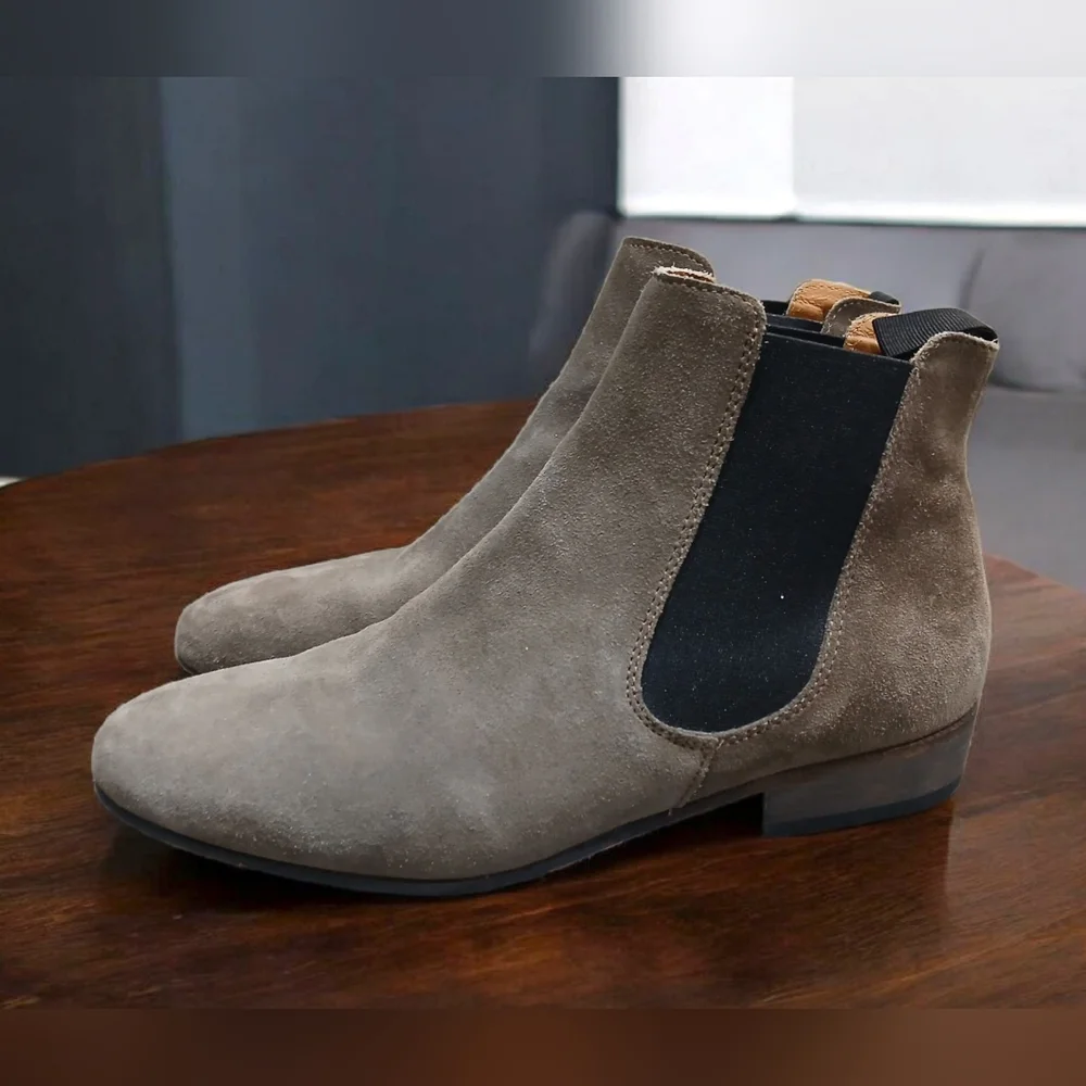 Boemos Leather Chelsea Ankle Low Heel Womans Boots Taupe Tan Size 8